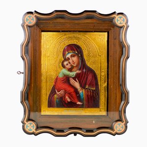 Icon of Our Lady of Vladimir in an Icon Case, 19th-20th Century