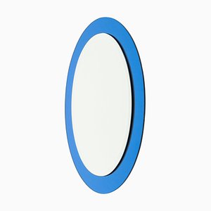 Mid-Century Blue Oval Wall Mirror attributed to Antonio Lupi for Cristal Luxor, Italy, 1960s