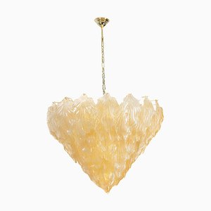 Lámpara de araña italiana Mid-Century de cristal de Murano con hojas de miel y oro, 1995