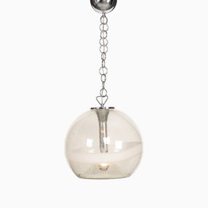 Vintage Italian White and Clear Murano Glass Pendant Lamp, 1970