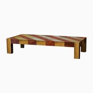 Large Living Room Table in Briar and Brass, Italy, 1970s