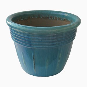 Großer Garten Übertopf aus tiefblauer glasierter Keramik, 1970er