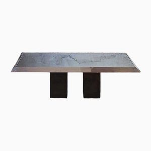 Couchtisch aus verchromtem Metall, schwarzer Glasplatte und schwarz lackierten Holzfüßen, 1970er