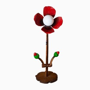 Lampada da terra in legno intarsiato e laccato, anni '60