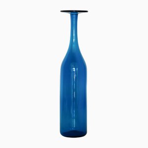Hohe Tiefe Blaue Vase aus Mundgeblasenem Glas, Italien, 1960er