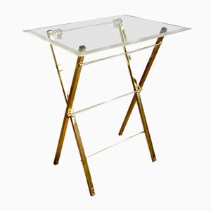 Mid-Century Folding Acrylic Glass and Brass Side Table, 1970s