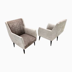 Set of Pearl Grey and Taupe Velvet Armchairs attributed to Carlo De Carli