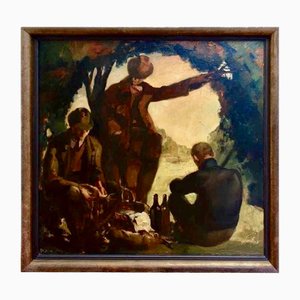 Joseph De Smedt, The Picnic on the Riverside, Oil on Canvas, 1940s, Framed