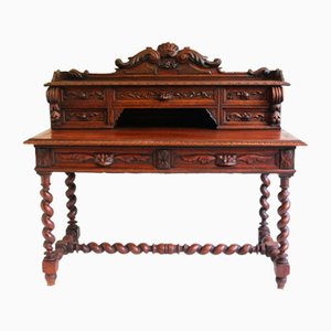 Scrivania revival rinascimentale in quercia, Francia, fine XIX secolo