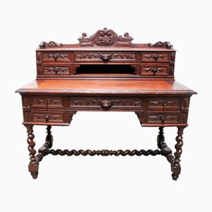 Escritorio Hunt renacentista francés, siglo XIX con roble torcido de cebada, década de 1870