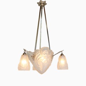 Lampadario Art Déco geometrico di David Guéron Degue & A. Petitot, anni '30