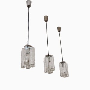 Lampade a sospensione in vetro ghiacciato di Kalmar, anni '60, set di 3