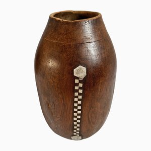 Dunkelbrauner Vintage Tutsi Topf aus Holz, 1960er