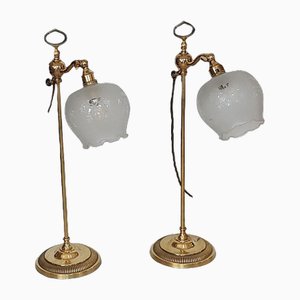 Edwardian Adjustable Brass Table Lamps, Set of 2