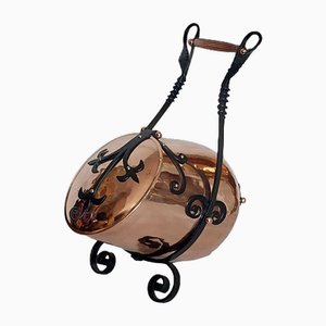 Arts & Crafts Copper and Wrought Iron Coal Receiver, 1890s