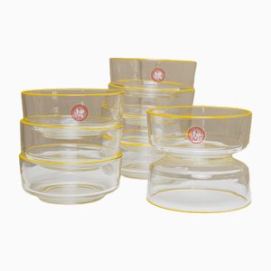 Vintage Empoli Glasschalen aus Klarglas mit Gelbem Rand von Fratelli Buggiani,1980er, 9 Set