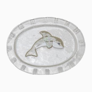 Ovale Mid-Century Murano Glas Servierplatte Dolphin, Italien, 1980er