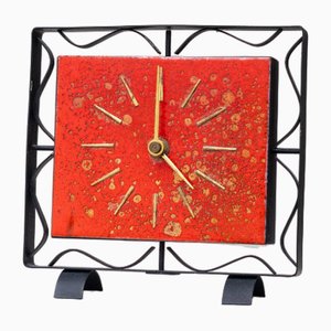 Vintage Mantel Clock in Red Enamelled Metal, 1960s