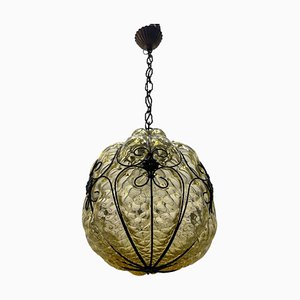 Wrought Iron Murano Glass Light Pendant, 1950s