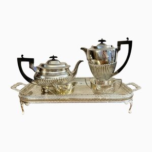 Antique Edwardian Silver-Plated Four Piece Tea Set and Tray, 1900, Set of 4