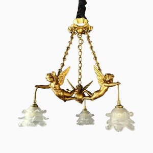 Lustre Antique avec Trois Anges, France, 1900s