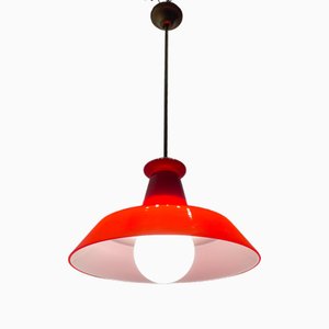 Lampada a sospensione in vetro di Murano rosso, anni '50