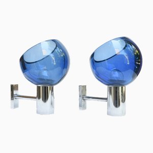 Blaue Glas Wandlampen von Archimede Seguso, 1960er, 2er Set