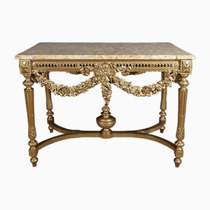 Table Console Style Louis XVI en Bois Doré, Fin du 19ème Siècle