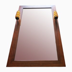 Large Danish Rosewood Wall Mirror with Amber Lights, 1960s