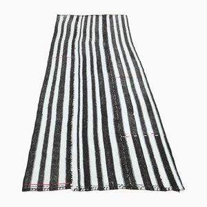 Striped White Black Runner Rug, 1960s