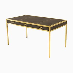 Mid-Century Schreibtisch aus Messing & Leder im Stil von Maison Jansen, 1950er