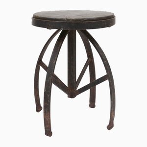 Tabouret Industriel en Métal Noir avec Structure, France, 1920s