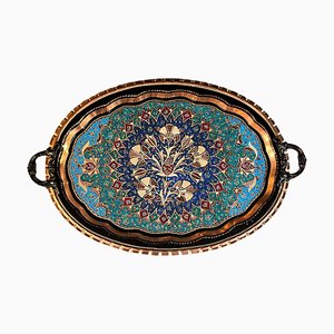 Hand Carved Colorful Serving Tray with Handles