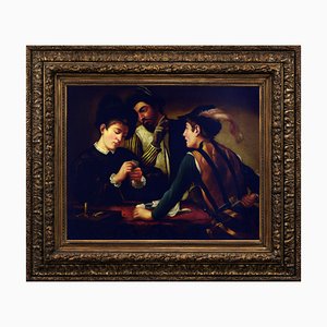 G. Perna after Caravaggio, I Bari, Oil on Canvas, 1970s, Framed
