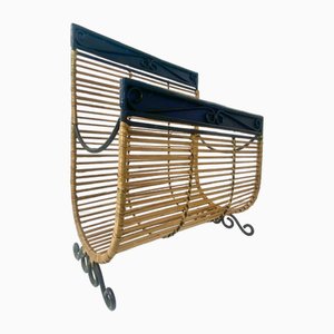 Vintage Zeitschriftenhalter aus Rattan & Stahl, 1970er