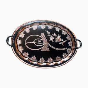 Turkish Hand Carved Serving Tray with Handles
