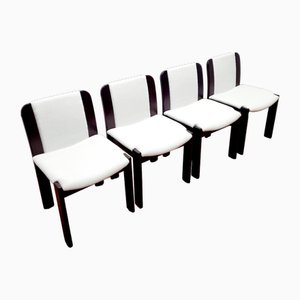 Postmodern Italian Wood and Velvet Dining Chairs, Italy, 1980s, Set of 4