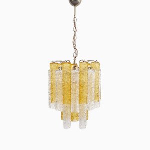 Lampadario Mid-Century in vetro di Murano giallo e trasparente Tronchi di Toni Zuccheri per Venini, Italia, anni '60
