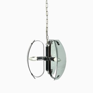 Italian Chrome and Light Blue Glass Ceiling Light, 1970s