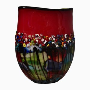 Mid-Century Murano Murrina Art Glass Vase, 1980s