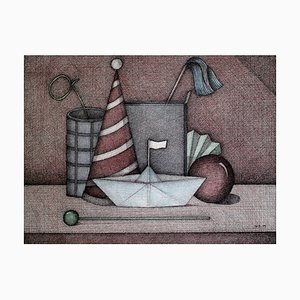 Joanna Wiszniewska Domańska, Nature morte avec un bateau en papier, 1999, Eau-forte
