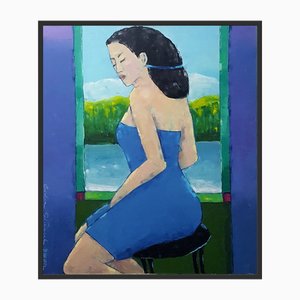 Lidia Wiencek, Retrato con vestido azul, óleo sobre lienzo, 2002
