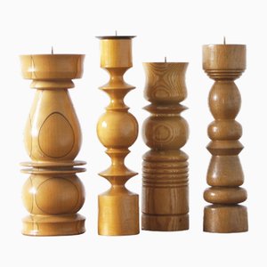 Scandinavian Wooden Candleholders, Set of 4