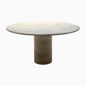 Round Travertine Dining Table by Up & Up, 1970s