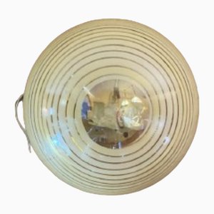 Lampada da soffitto rotonda Mid-Century in vetro ocra con motivo zebrato, anni '70