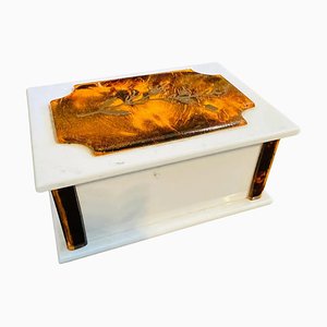 Tocador italiano moderno rectangular de acrílico en blanco y falso, años 70