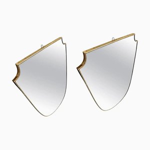 Mid-Century Modern Italian Brass Shield Wall Mirrors in the style of Gio Ponti, 1960s, Set of 2