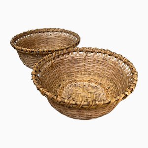 Vintage Japanese Handwoven Bamboo Baskets, 1960s, Set of 2