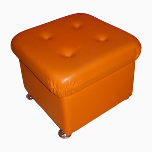 Orangefarbener Hocker aus Kunstleder, 1970er