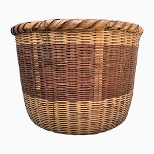 Traditional Japanese Okimono Kago (Storage Basket) Bamboo Basket, Shōwa Era., 1950s